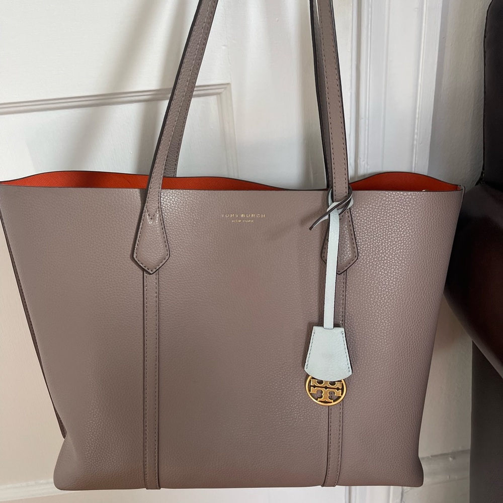 Tory Burch Perry Tote - leather- triple compartment - gray